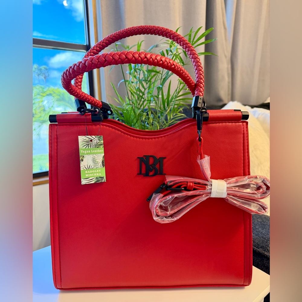BADGLEY MISCHKA Red Tote with Braided Handles - Picture 6 of 13